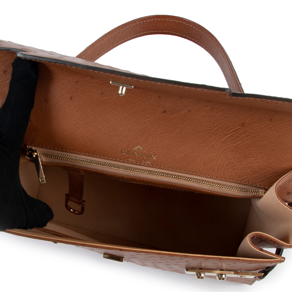 Delvaux Vegetal Brown Tempete GM Ostrich Handbag