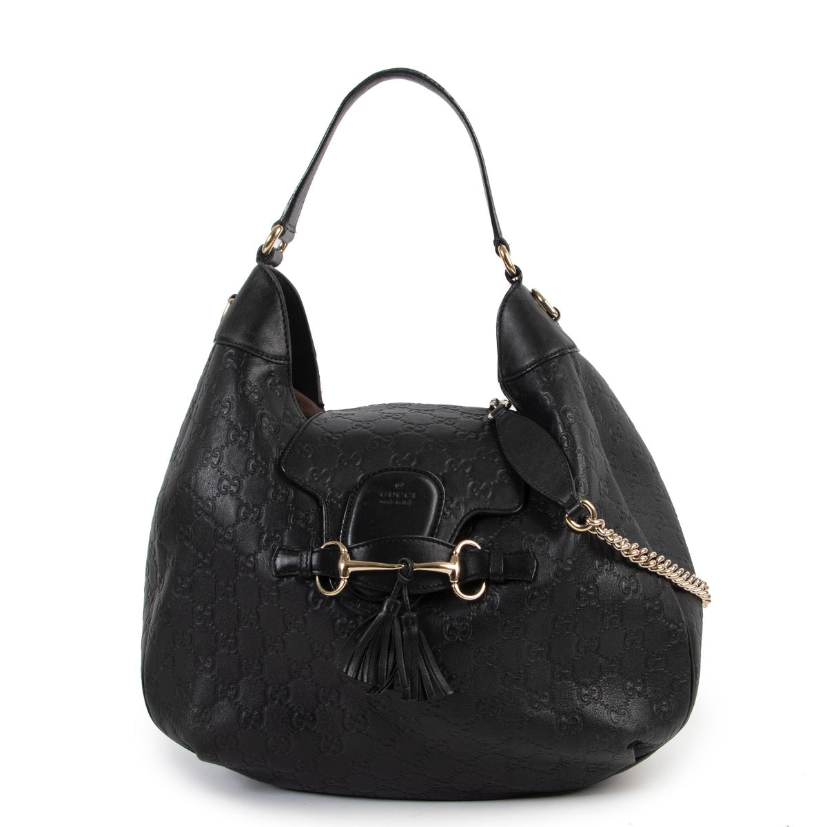 Shop safe online at Labellov in Antwerp this 100% authentic second hand Gucci Black Guccissima Leather Emily Hobo Shoulder Bag