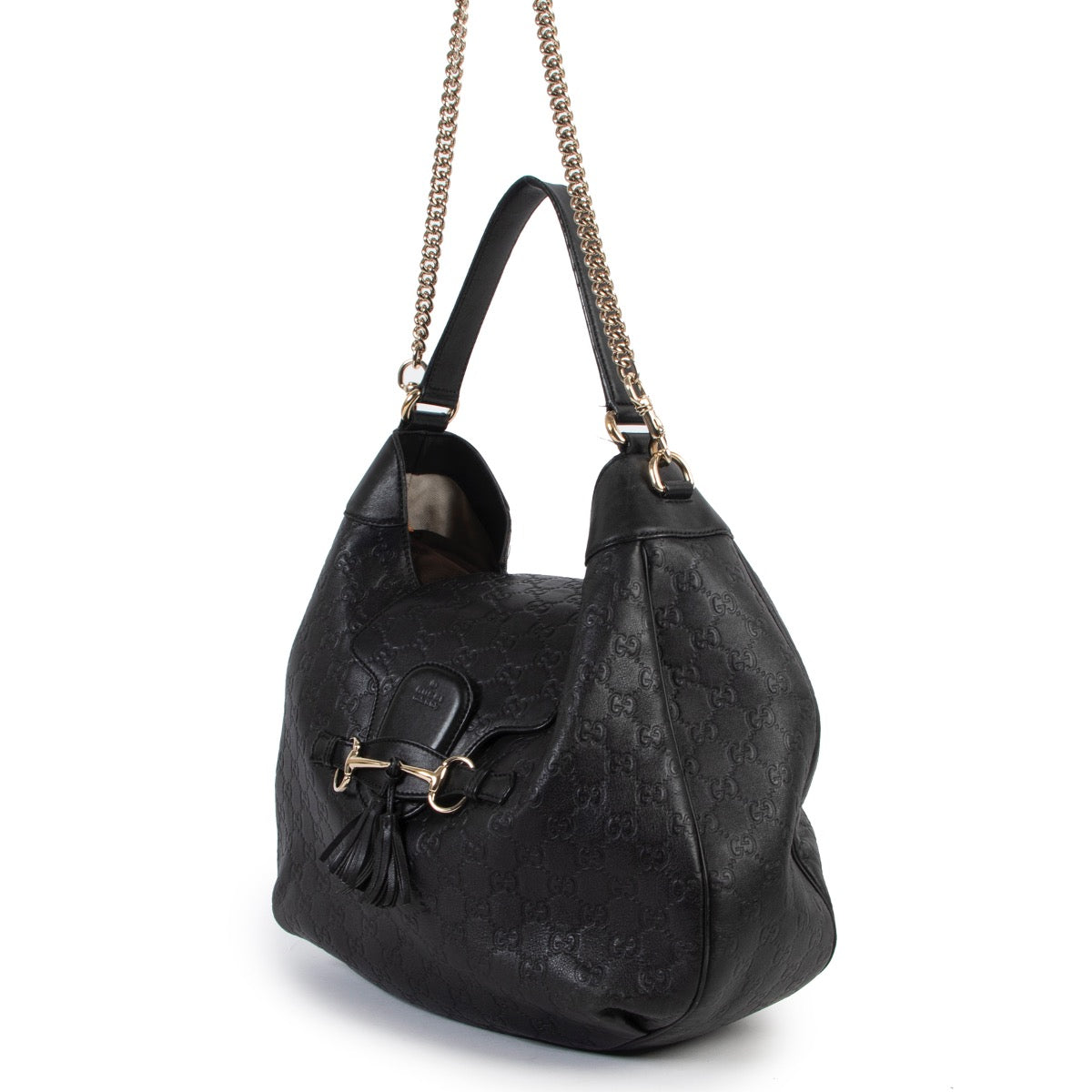 Shop safe online at Labellov in Antwerp this 100% authentic second hand Gucci Black Guccissima Leather Emily Hobo Shoulder Bag