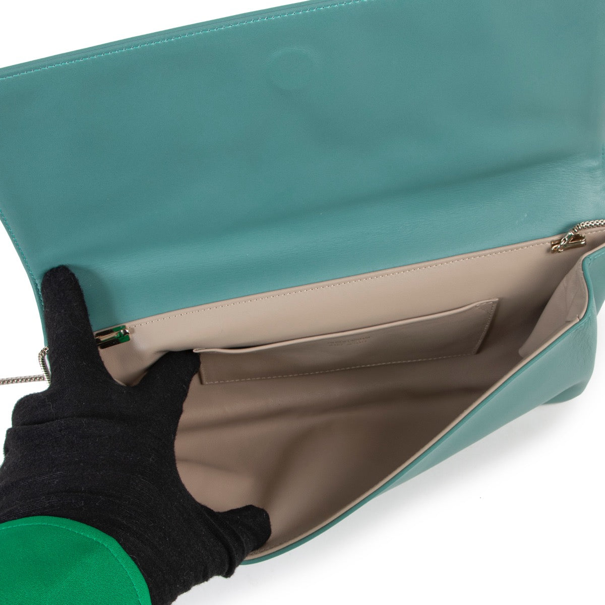 Buy an authentic second hand Armani Blue-Green Clutch/ Crossbody Bag in pristine condition at Labellov