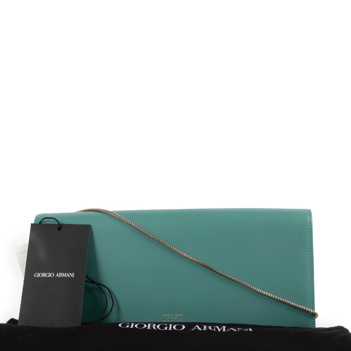 Buy an authentic second hand Armani Blue-Green Clutch/ Crossbody Bag in pristine condition at Labellov
