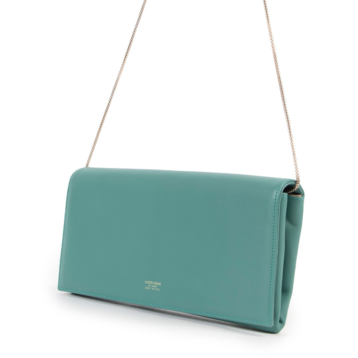 Buy an authentic second hand Armani Blue-Green Clutch/ Crossbody Bag in pristine condition at Labellov