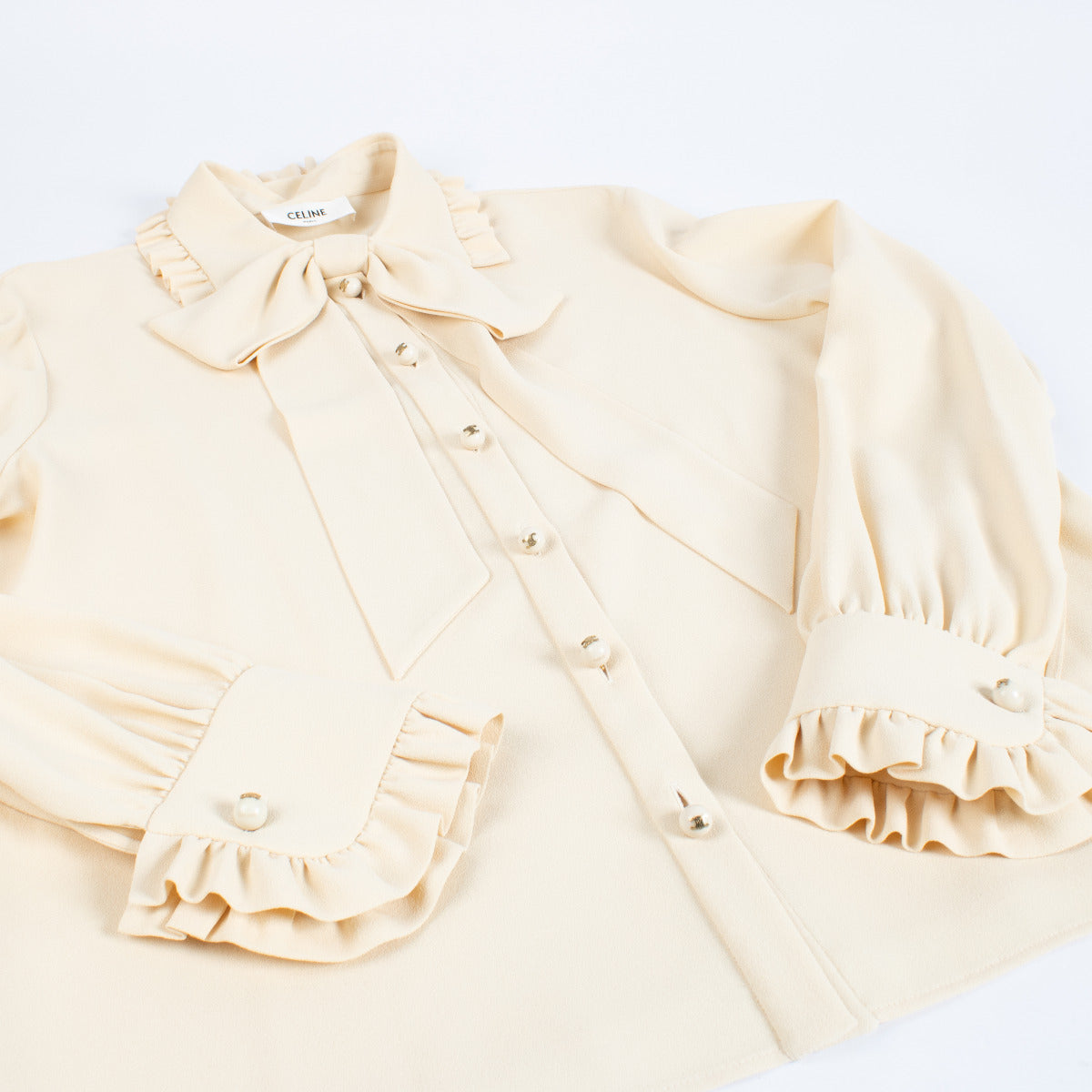 Céline Beige Ruffle Blouse - size 42