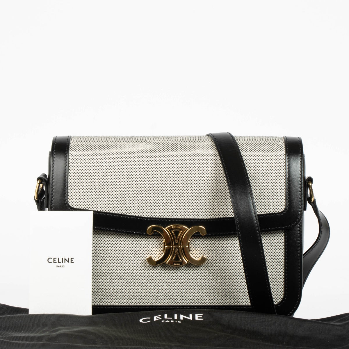 Authentic pre-loved Celine Black Canvas Triomphe Crossbody Bag on Labellov.com