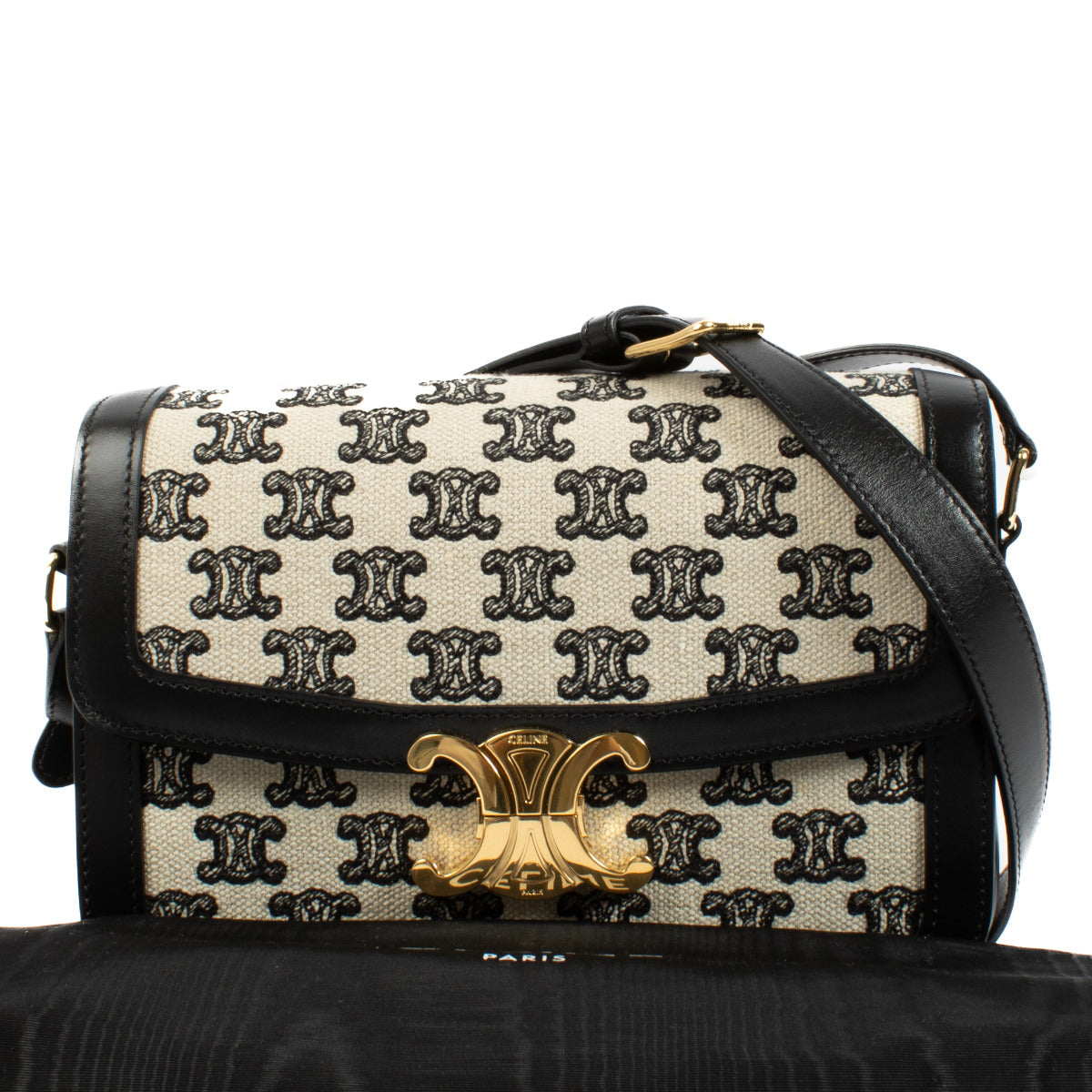 Are you looking for an authentic designer bag such as this Celine Black Canvas Classique Triomphe Bag? Shop safe and secure at Labellov.