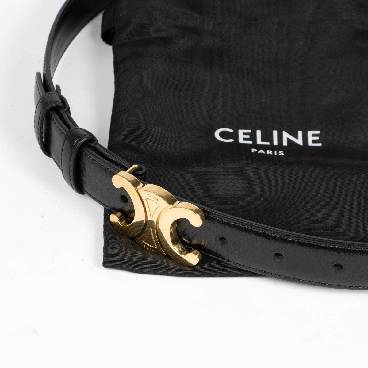 Celine Black Leather Triomphe Belt - size 85