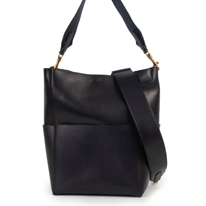 Buy an authentic second hand Celine Navy Blue Sangle Bucket Bag in very good condition at Labellov.