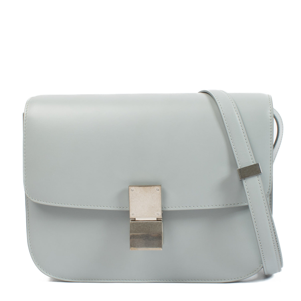 Come and shop the Celine Grey Shiny Calfskin Classic Box Bag at Labellov shop in antwerp or Knokke.
