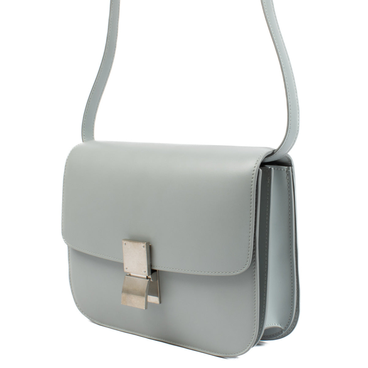 Come and shop the Celine Grey Shiny Calfskin Classic Box Bag at Labellov shop in antwerp or Knokke.