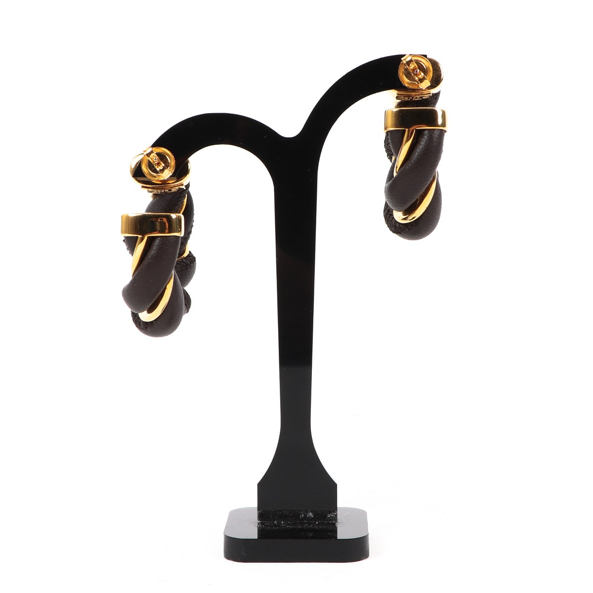 Shop safe online at Labellov in Antwerp these 100% authentic second hand Bottega Veneta Gold and Brown Leather Hoop Earrings