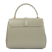 Celine Green Satinated Calfskin Small 16 Bag with gold-tone hardware, top handle, and detachable shoulder strap. Shop now at Labellov.