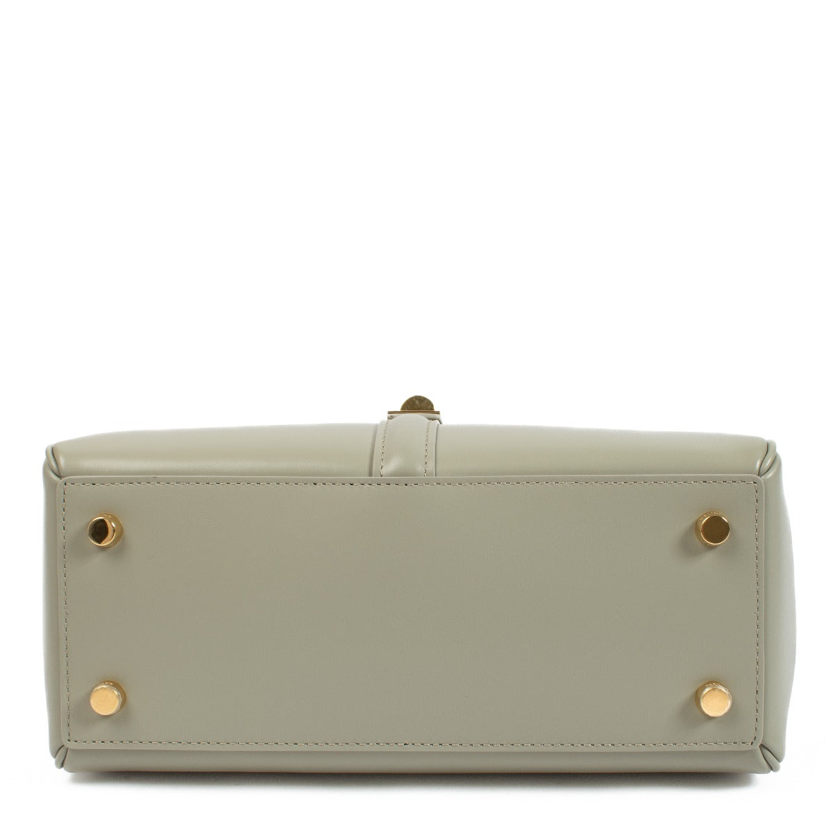 Celine Green Satinated Calfskin Small 16 Bag with gold-tone hardware, top handle, and detachable shoulder strap. Shop now at Labellov.