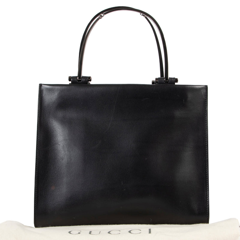 Gucci Zwart Lederen Tas met Metalen Handvat