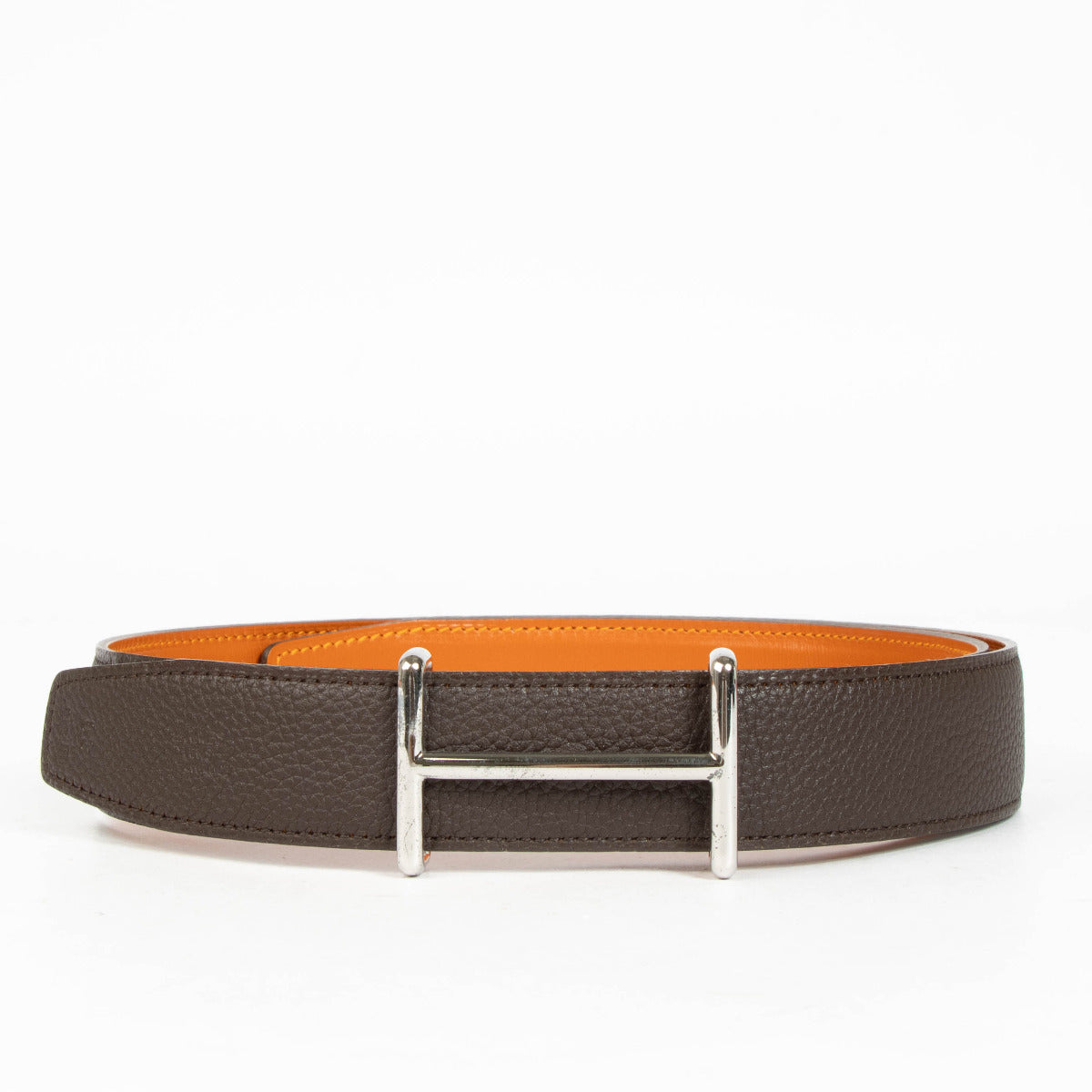 Ceinture réversible Hermès Étrivière en H marron et orange - taille 80