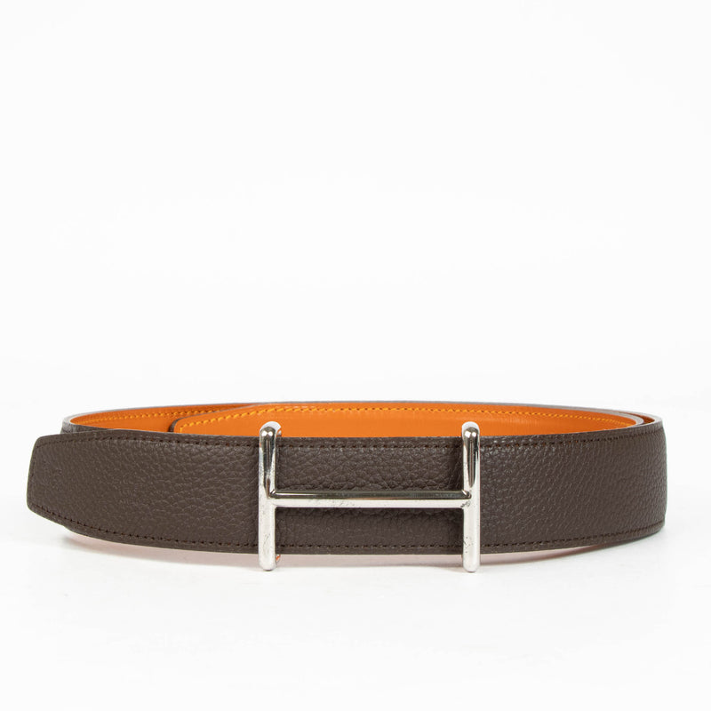 Ceinture réversible Hermès Étrivière en H marron et orange - taille 80