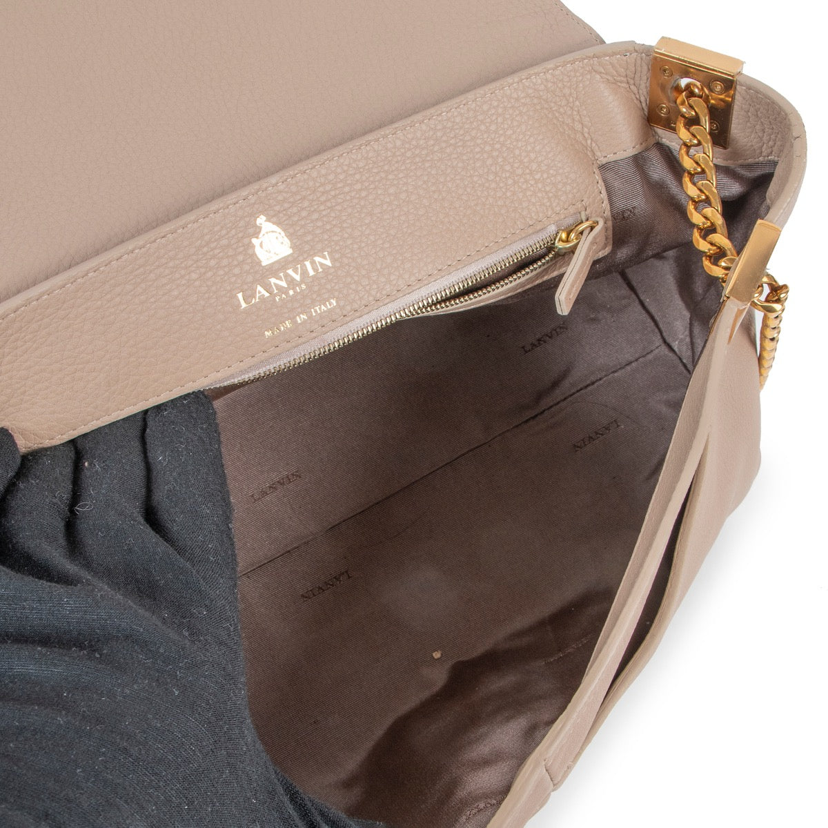 Buy an authentic second hand Lanvin Black and Beige Trapeze Shaped Leather Shoulder Bag in very good condition at Labellov