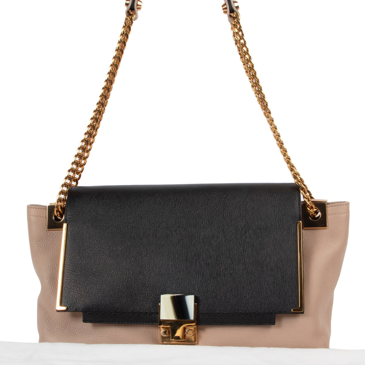 Buy an authentic second hand Lanvin Black and Beige Trapeze Shaped Leather Shoulder Bag in very good condition at Labellov