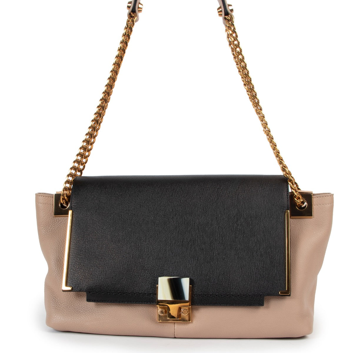 Buy an authentic second hand Lanvin Black and Beige Trapeze Shaped Leather Shoulder Bag in very good condition at Labellov