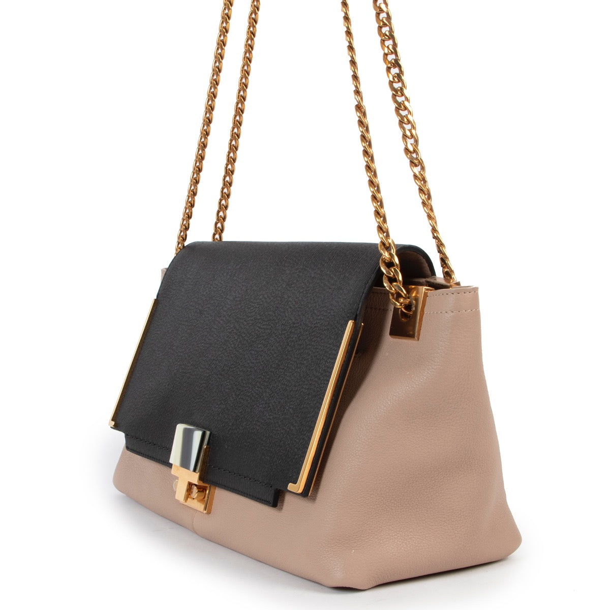 Buy an authentic second hand Lanvin Black and Beige Trapeze Shaped Leather Shoulder Bag in very good condition at Labellov