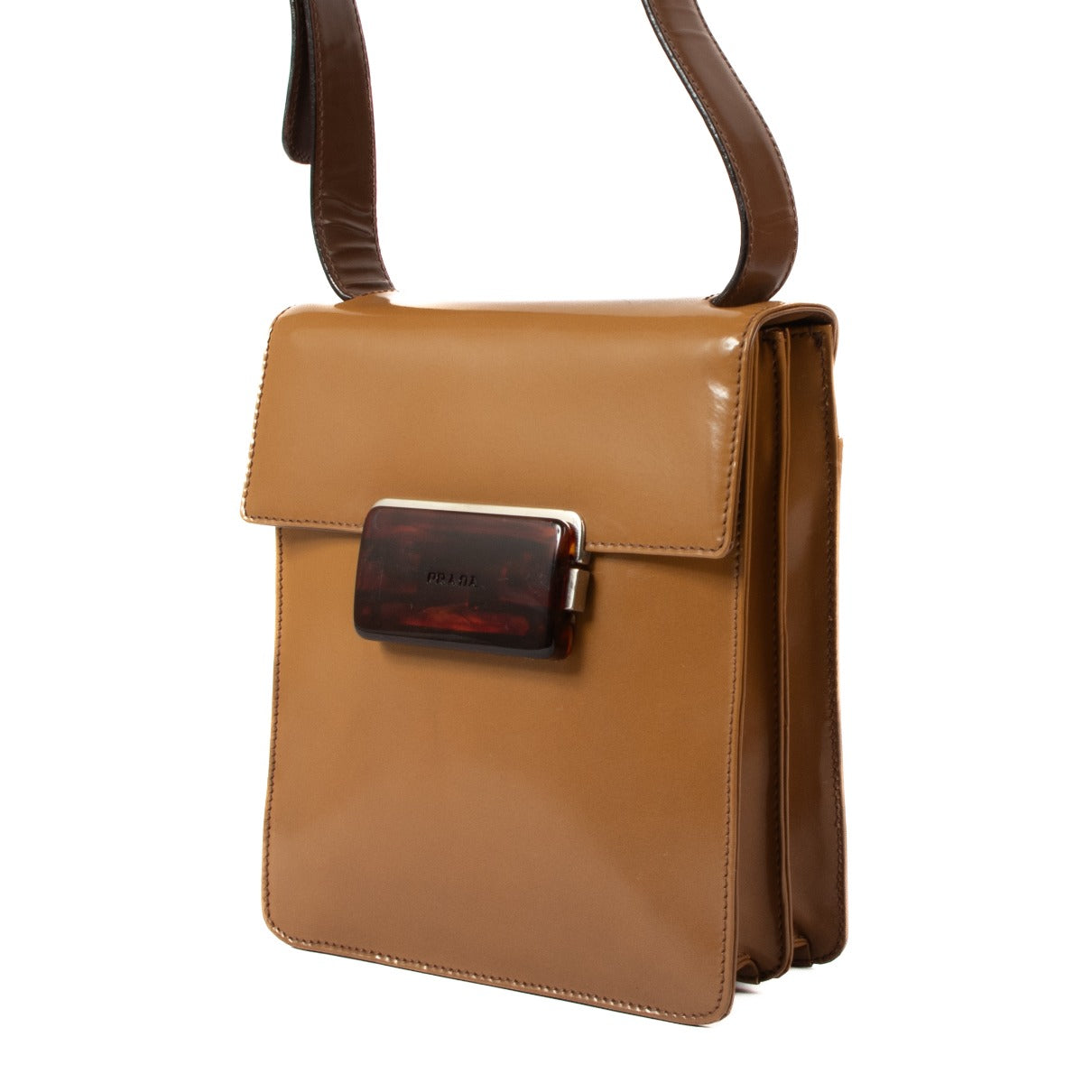Sac à bandoulière Prada vintage en cuir brossé marron clair