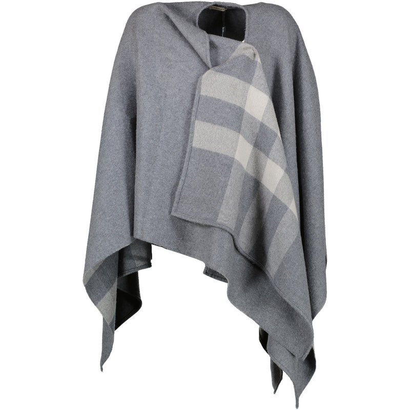 Burberry Grey Wool Check Poncho