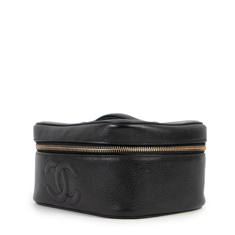 Chanel Vintage CC Black Caviar Leather Cosmetic Bag