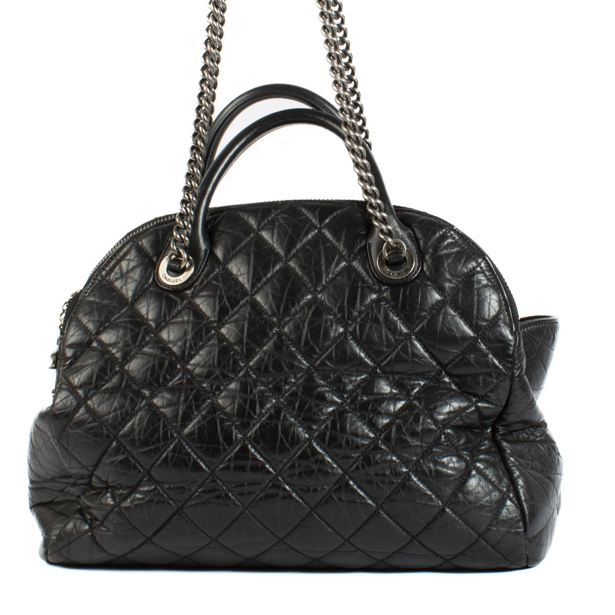 Chanel Black Aged Calfskin Bowling Bag