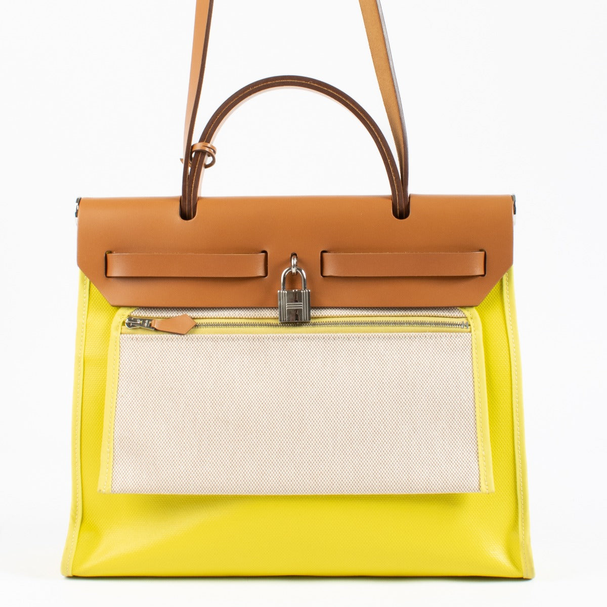 Hermès Herbag Zip 31 Lime/Naturel Sable Toile Berline/Hunter PHW