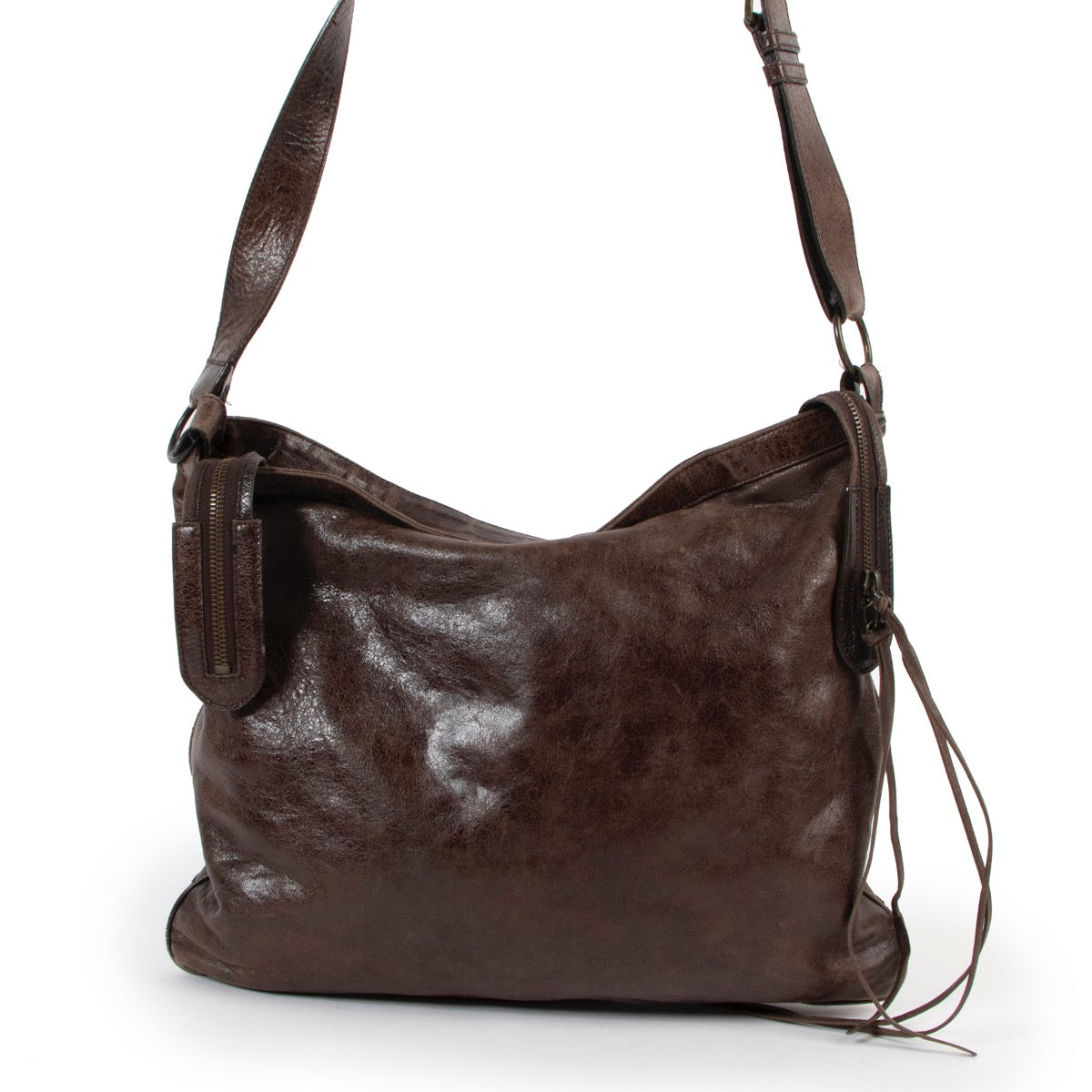 Shop safe online at Labellov in Antwerp this 100% authentic second hand Balenciaga Brown Flat Messenger Crossbody Bag