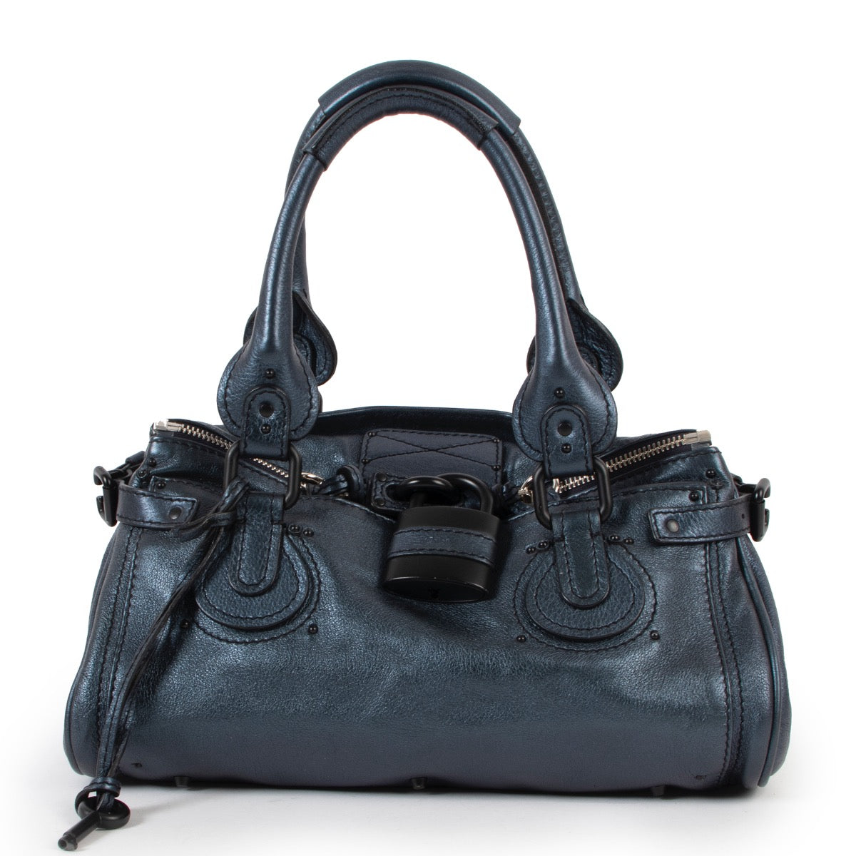 Shop safe online at Labellov in Antwerp this 100% authentic second hand Chloé Blue Nuit Paddington Padlock Top Handle