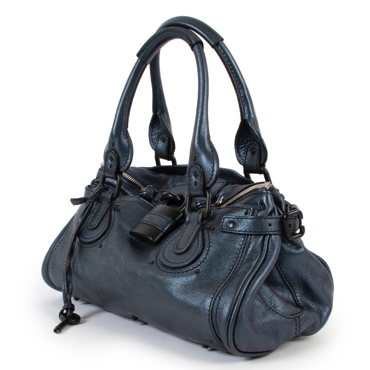 Shop safe online at Labellov in Antwerp this 100% authentic second hand Chloé Blue Nuit Paddington Padlock Top Handle