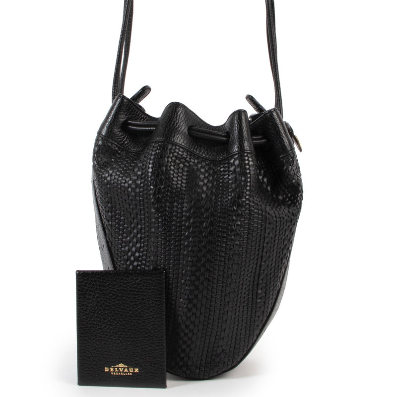 Shop safe online at Labellov in Antwerp this 100% authentic second hand Delvaux Black Toile De Cuir Bucket Shoulder Bag