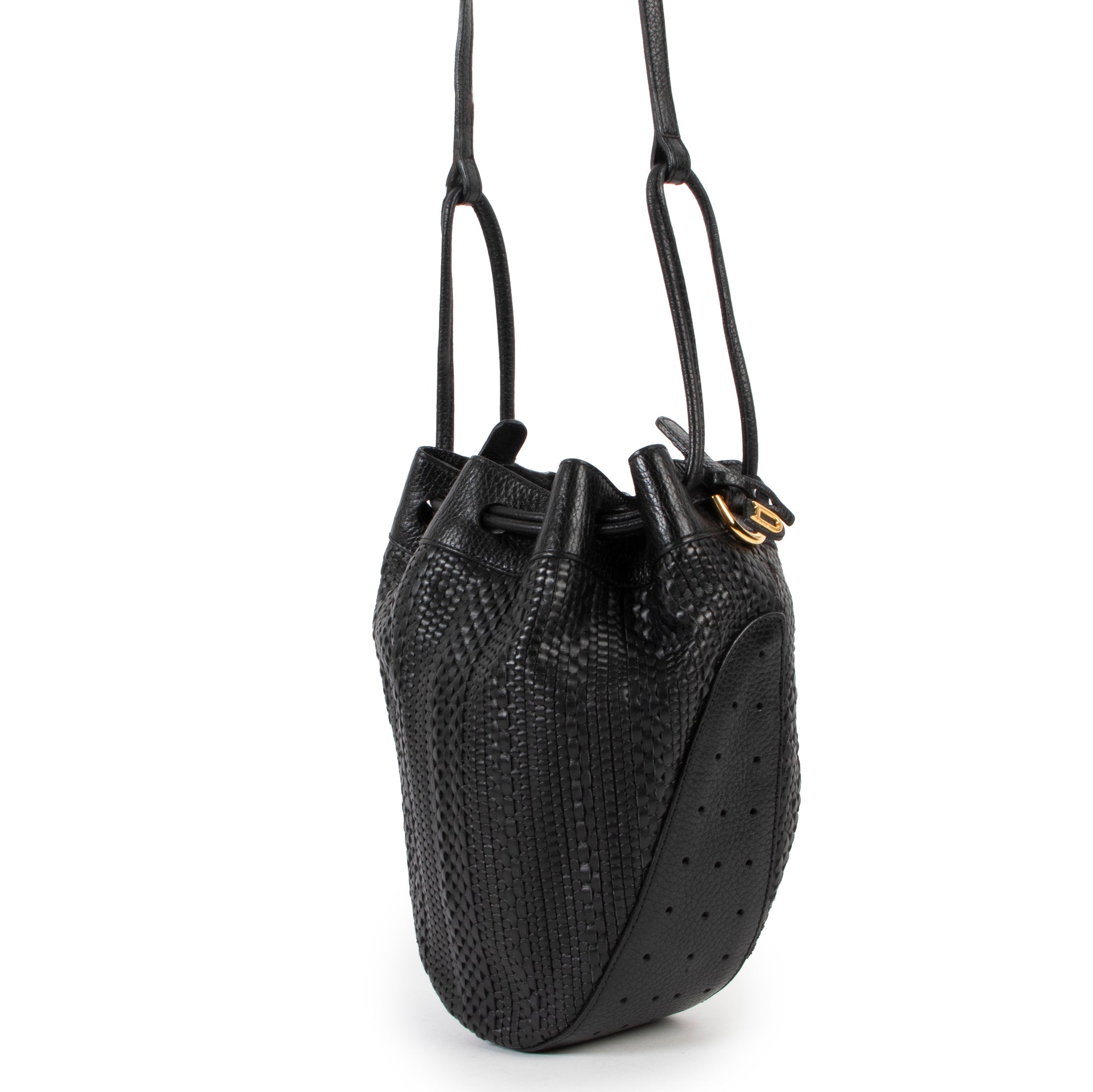 Shop safe online at Labellov in Antwerp this 100% authentic second hand Delvaux Black Toile De Cuir Bucket Shoulder Bag