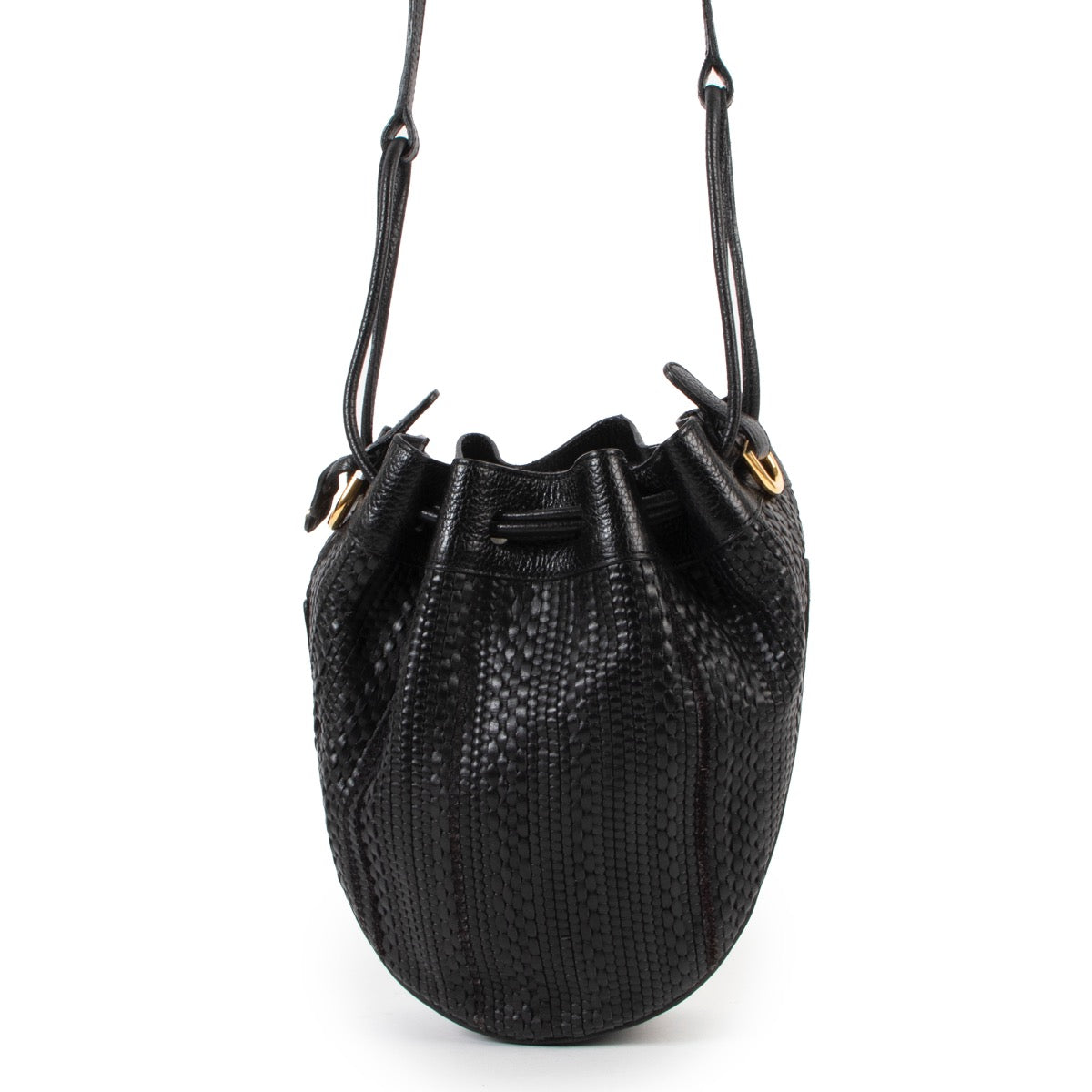 Shop safe online at Labellov in Antwerp this 100% authentic second hand Delvaux Black Toile De Cuir Bucket Shoulder Bag