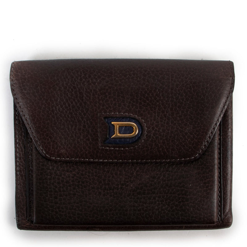 Shop vintage designer luxury second hand Delvaux Brown Leather Denise Compact Wallet at Labellov