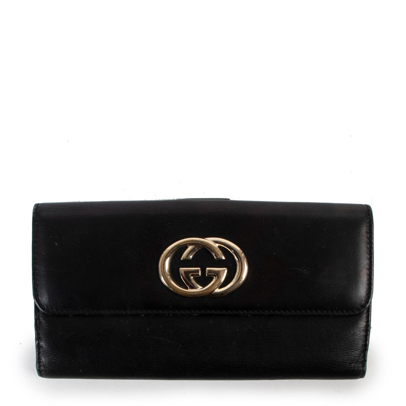 Second hand designer vintage exclusive Gucci Black Interlocking GG Long Wallet at Labellov.
