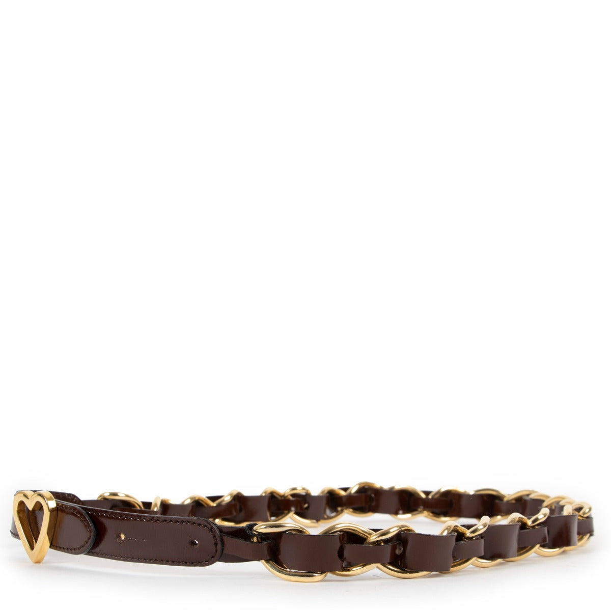 Ceinture Moschino en cuir verni avec chaîne cœur doré - Taille IT44