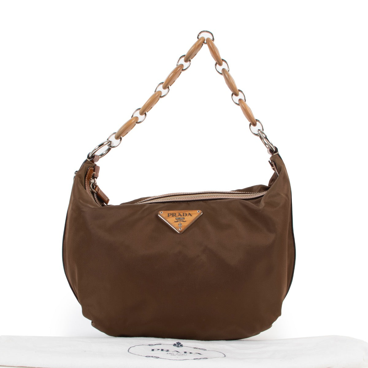 Shop safe online at Labellov in Antwerp this 100% authentic second hand Prada Brown Nylon Shoulder Bag