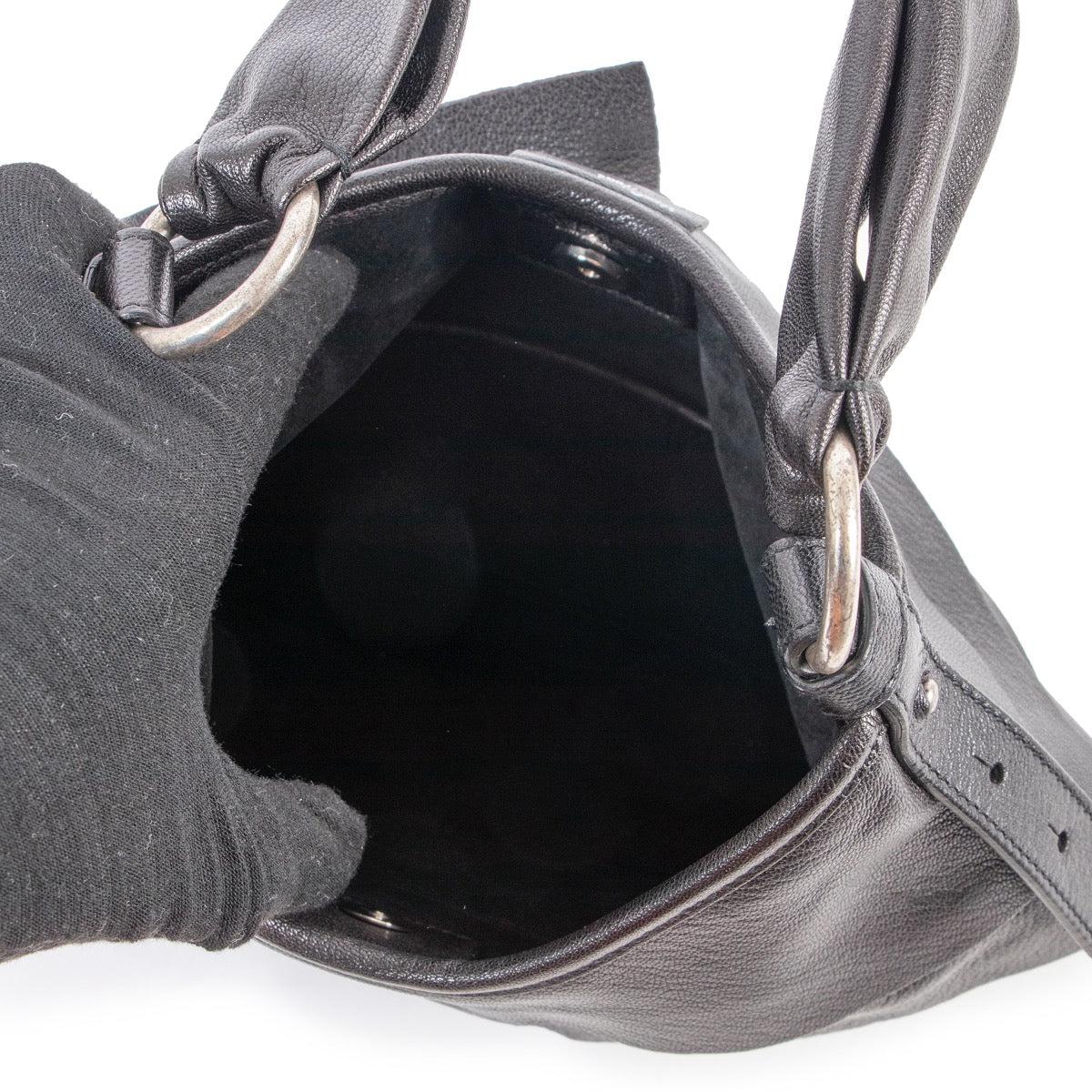 Shop safe online at Labellov in Antwerp this 100% authentic second hand Saint Laurent Black Mombasa Top Handle Bag