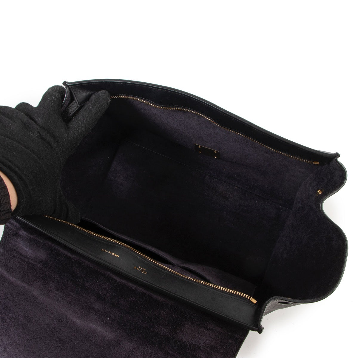 Sac trapèze Céline en cuir noir avec poignée supérieure