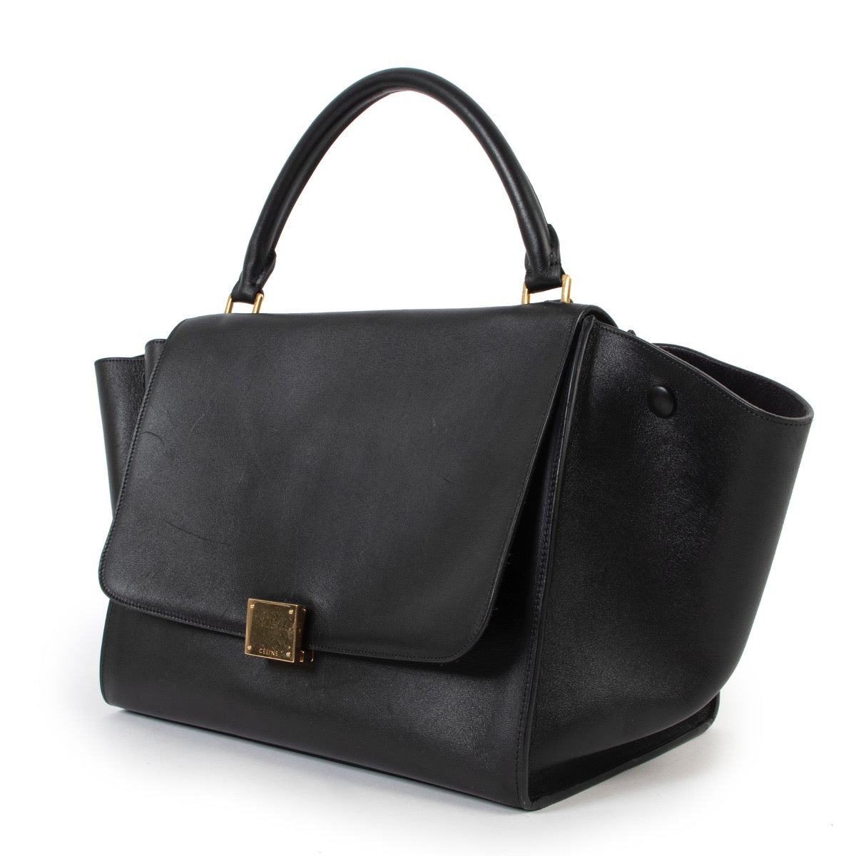 Sac trapèze Céline en cuir noir avec poignée supérieure