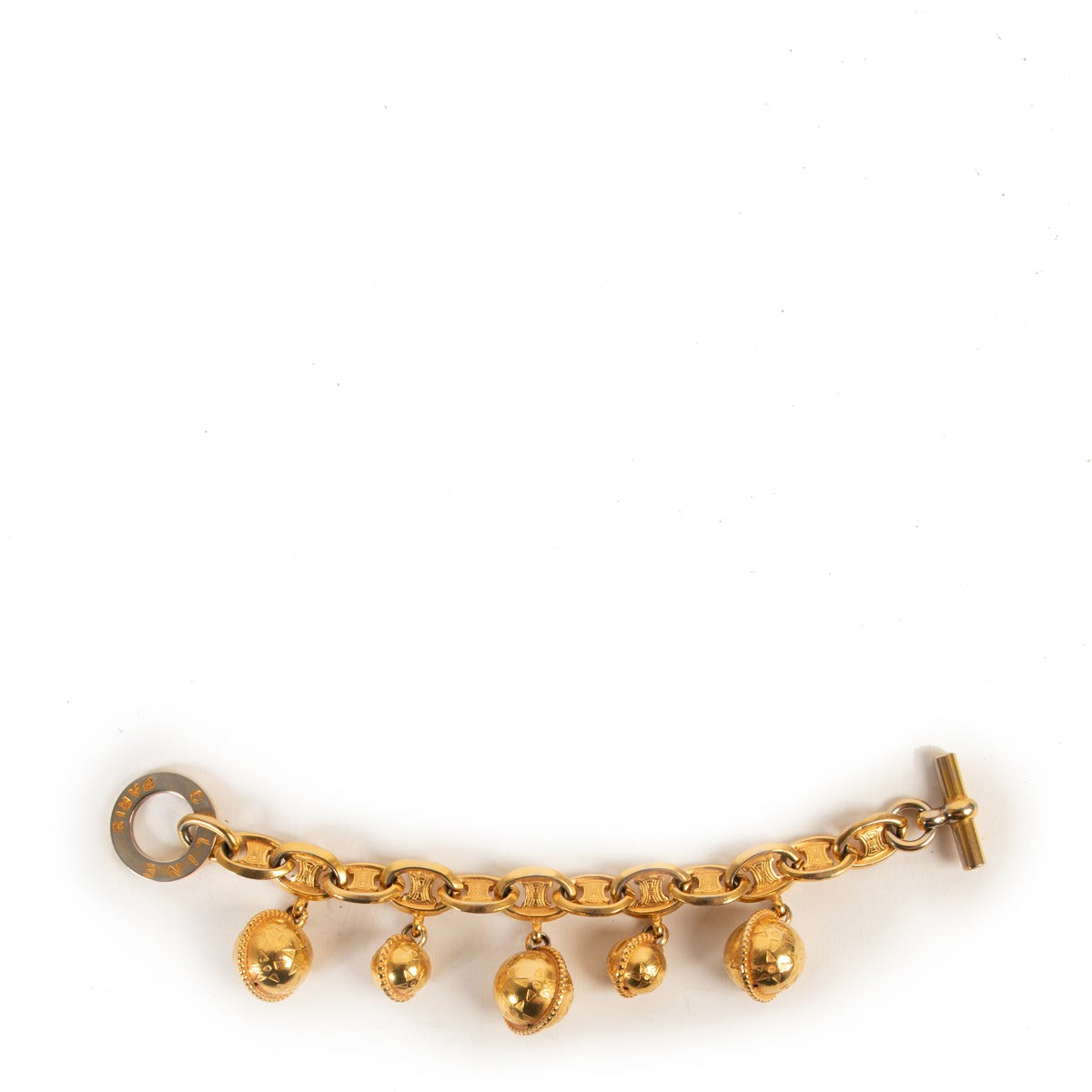 Shop authentic second hand luxury designer Celine Vintage 1990 Gold-tone Macadam Triomphe Planisphere Charm Bracelet at Labellov