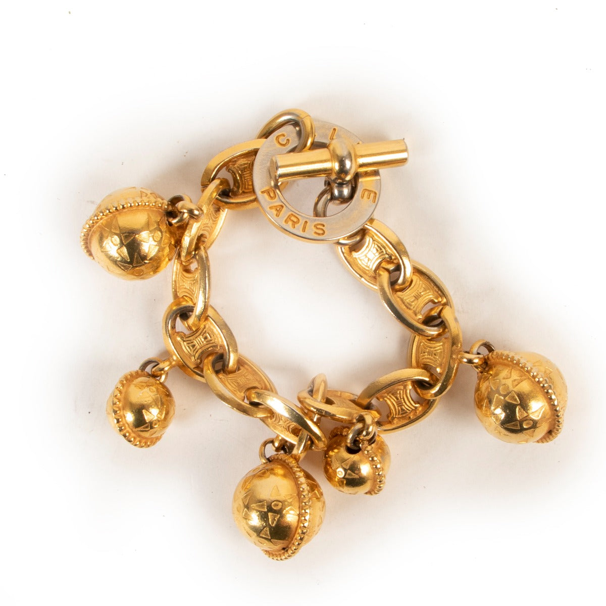 Shop authentic second hand luxury designer Celine Vintage 1990 Gold-tone Macadam Triomphe Planisphere Charm Bracelet at Labellov