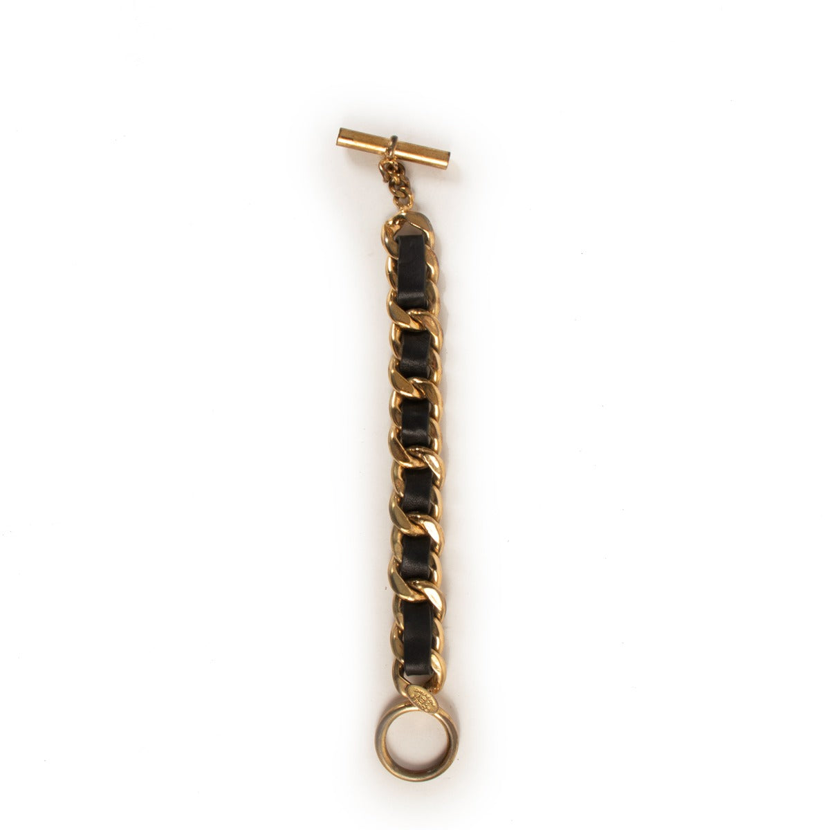 Shop authentic second hand luxury high end designer Chanel Vintage Black Leather Gold Chain Bracelet at Labellov