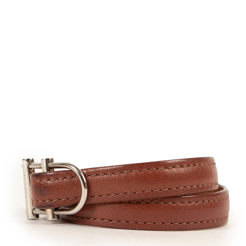 Shop online luxury second hand designer vintage Delvaux D Buckle Brown Leather Bracelet at Labellov