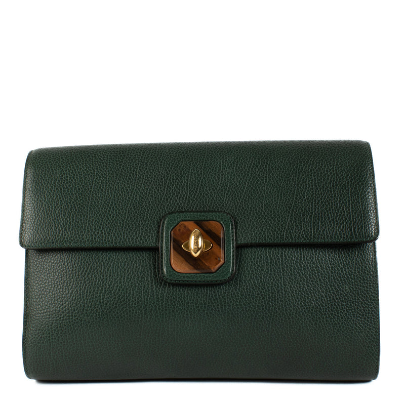 Delvaux Green Leather Clutch Bag