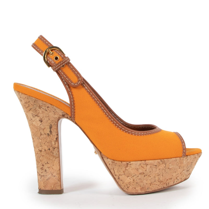 Sergio Rossi Orange Slingback Cork Platform Sandals