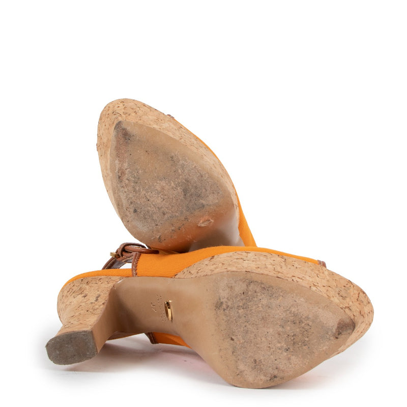 Sergio Rossi Oranje Slingback Kurk Plateau Sandalen - Maat 37