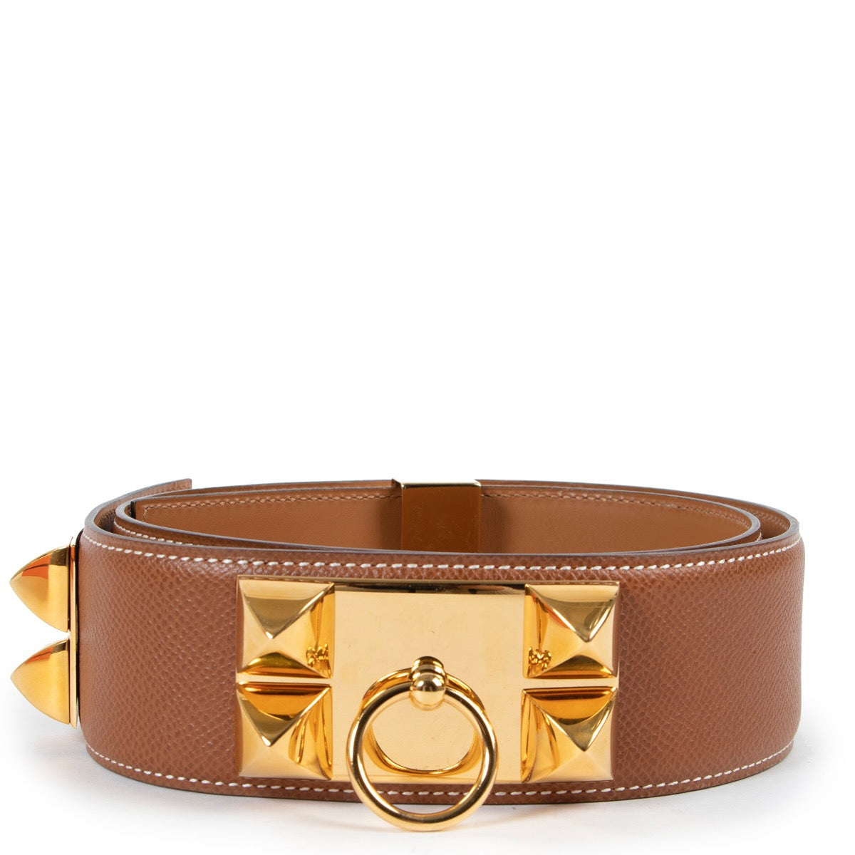 Buy an authentic second hand Hermès Gold Collier de Chien Belt - Size 80 in very good condition at Labellov.