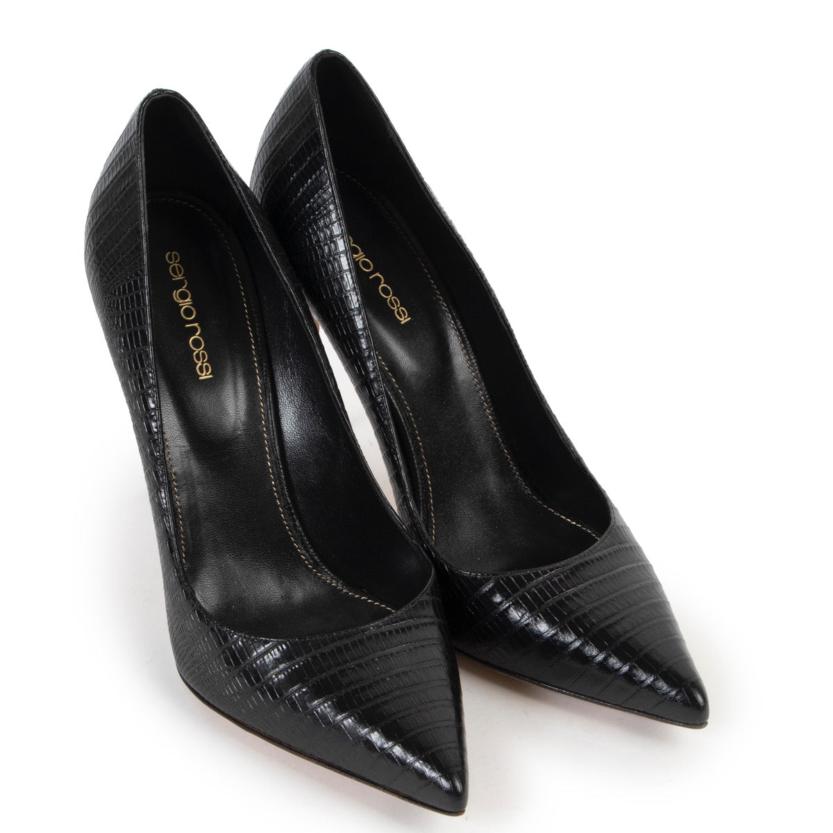 Shop safe online at Labellov in Antwerp this 100% authentic second hand sergio Rossi Black Lezard Pumps - Size 41